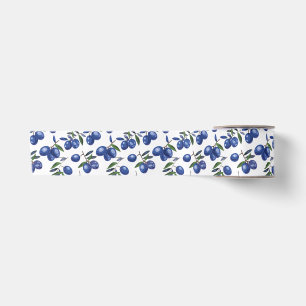 Blue and white Mediterranean Olives Satin Ribbon