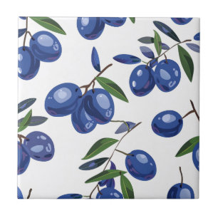 Blue and white Mediterranean Olives  Tile