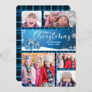 Blue and White Merry Christmas 5-Photo Holiday Card