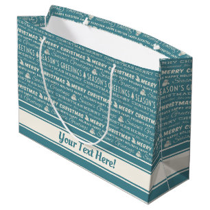 Blue and White Merry Christmas Retro Typography Large Gift Bag