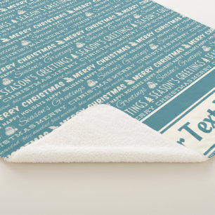 Blue and White Merry Christmas Retro Typography Sherpa Blanket