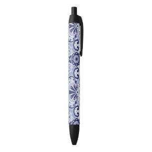 Blue and White Mexican Talavera Folk Art Tile Black Ink Pen