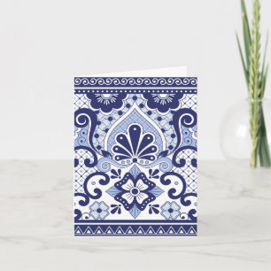 Blue and White Mexican Talavera Folk Art Tile Note Card