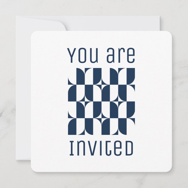 Blue and white mid-century modern invitation (Front)