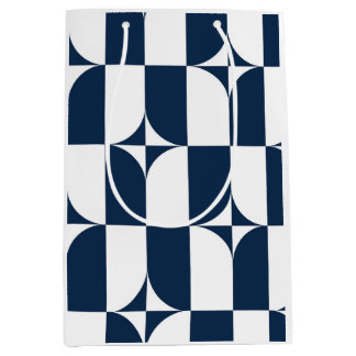 Blue and white mid-century modern medium gift bag