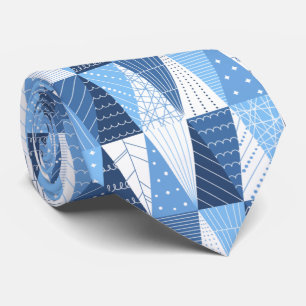 Blue and White Minimalist Christmas Trees Tie