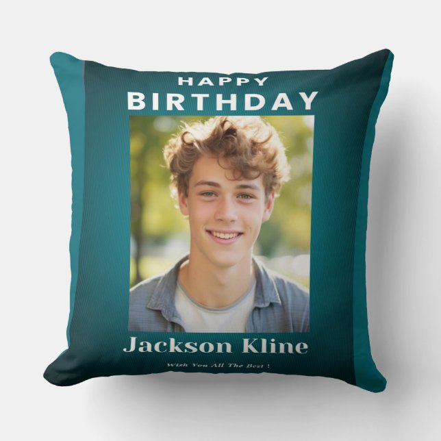 Blue and White Minimalist Custom Photo Cushion (Front)