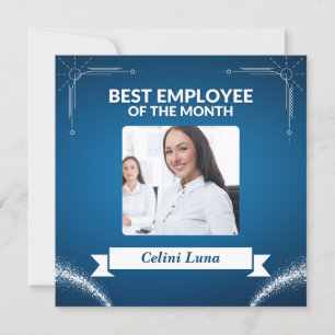 Blue and White Modern Best Employee of the Month Invitation