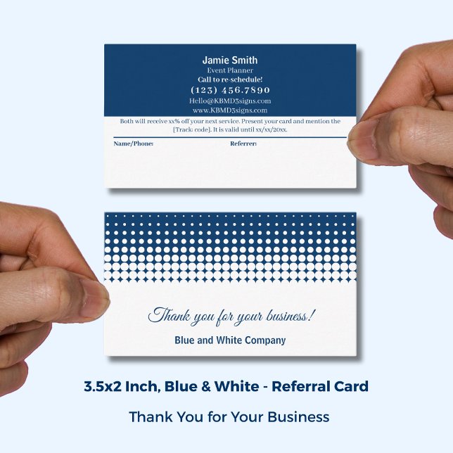 Blue and White Modern Combo Thank You & Referral Card (Blue and White Modern Combo Thank You & Referral Card; Size: 3.5x2 Inch)
