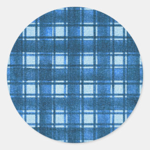 Blue and White Modern Denim Plaid Pattern Classic Round Sticker