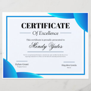 Blue and White Modern Excellence Certificate