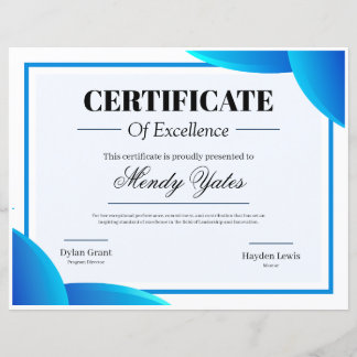 Blue and White Modern Excellence Certificate
