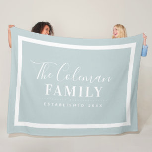 Blue and White Modern Farmhouse Family Monogram Fleece Blanket