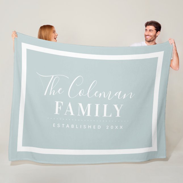 Blue and White Modern Farmhouse Family Monogram Fleece Blanket (In Situ)