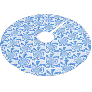 Blue and White Modern Fractal Design Brushed Polyester Tree Skirt