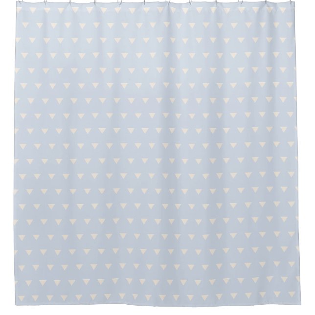 Blue and White Modern Geometric Triangles Pattern Shower Curtain (Front)