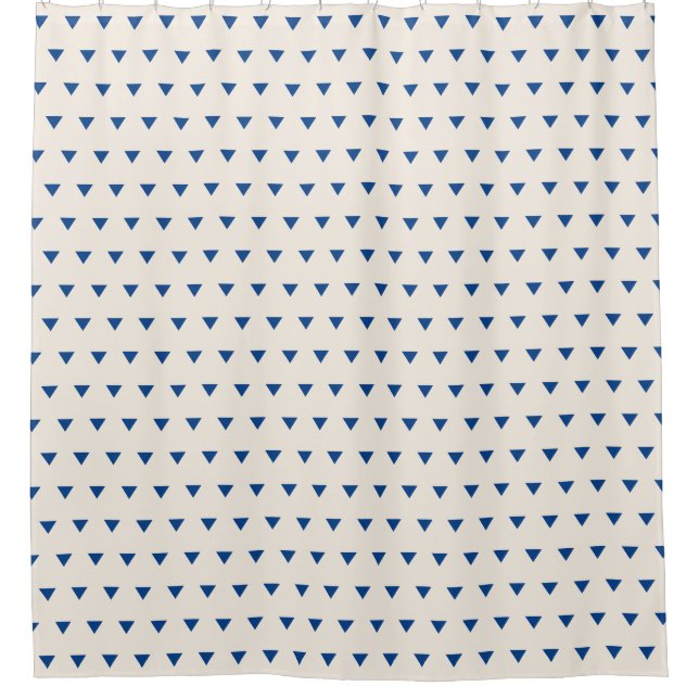 Blue and White Modern Geometric Triangles Pattern Shower Curtain (Front)