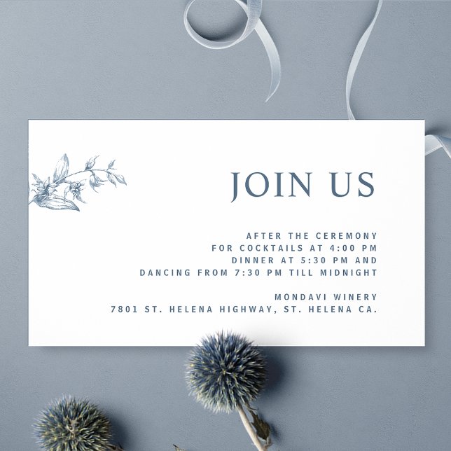 Blue and White Modern Join Us Reception Wedding Enclosure Card (Creator Uploaded)