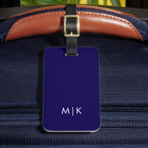 Blue and White   Modern Monogram Luggage Tag