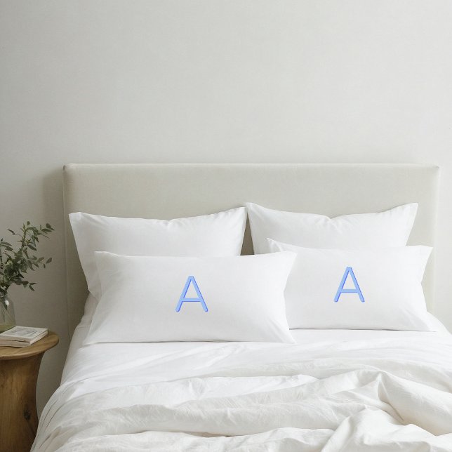 Blue and White Modern Monogram Pillowcase (Creator Uploaded)