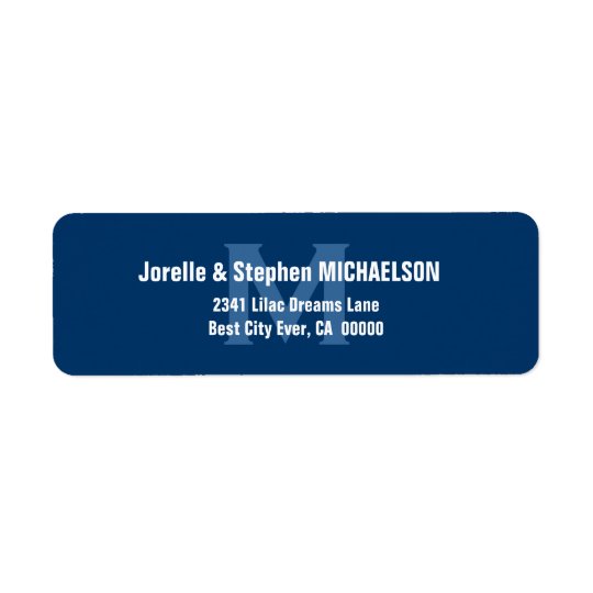 Blue and White Modern Monogram S307 Return Address Label