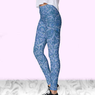 Blue and white modern stylish trendy pattern leggings