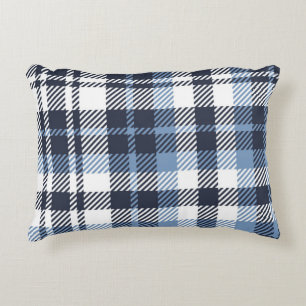 Blue and White modern tartan plaid Scottish seamle Decorative Cushion