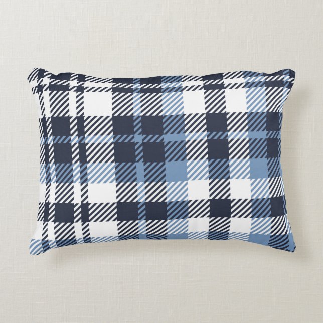 Blue and White modern tartan plaid Scottish seamle Decorative Cushion (Front)