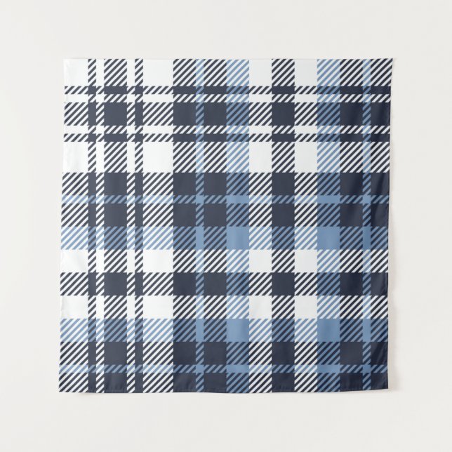 Blue and White modern tartan plaid Scottish seamle Tapestry (Front)