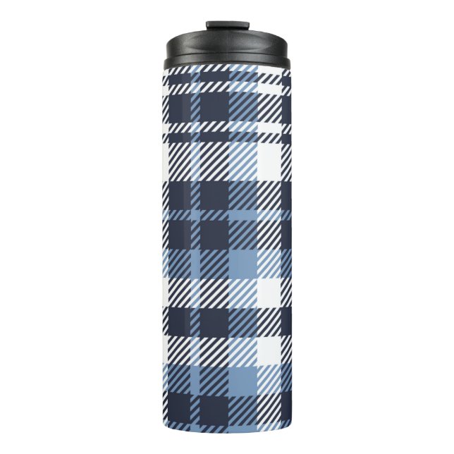 Blue and White modern tartan plaid Scottish seamle Thermal Tumbler (Front)