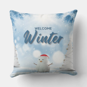 Blue and White Modern Welcome Winter Cushion