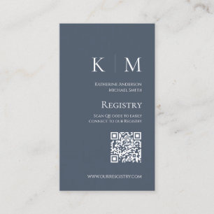 Blue and White Monogram-Modern-Wedding Registry- Business Card