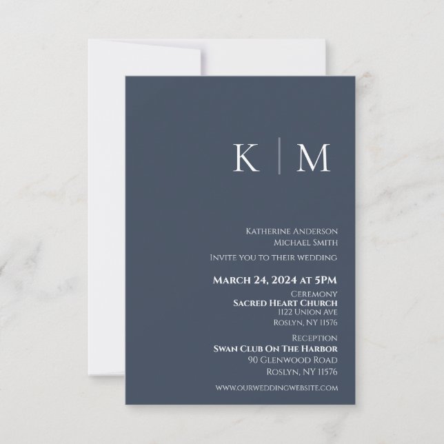Blue and White-Monogram-Wedding- Invitation (Front)