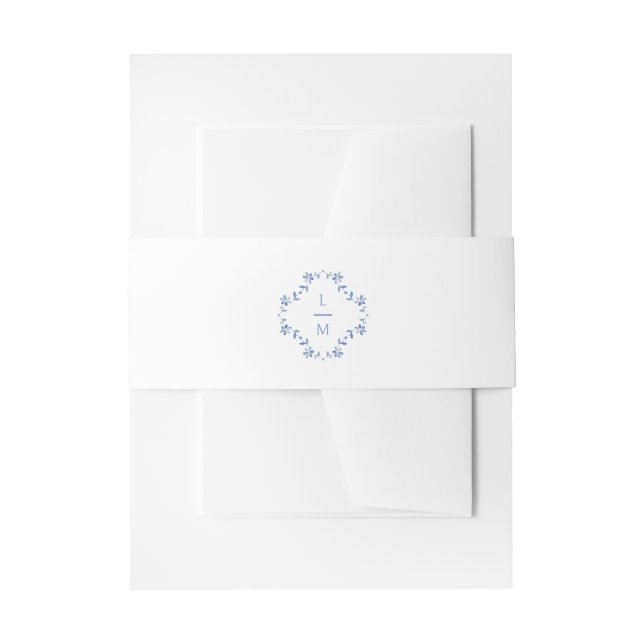 Blue and White Monogram Wedding Invitation Belly Band (Front Example)