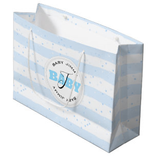 Blue and White Monogrammed Baby Stripes Large Gift Bag