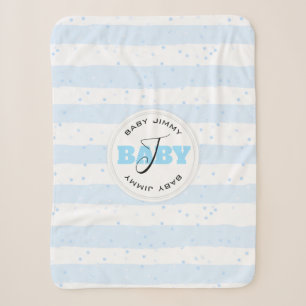 Blue and White Monogrammed Baby Stripes Sherpa Blanket