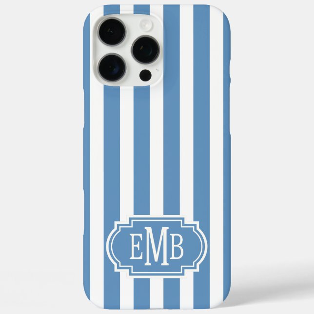 Blue and White Monogrammed Stripes Case-Mate iPhone Case (Back)