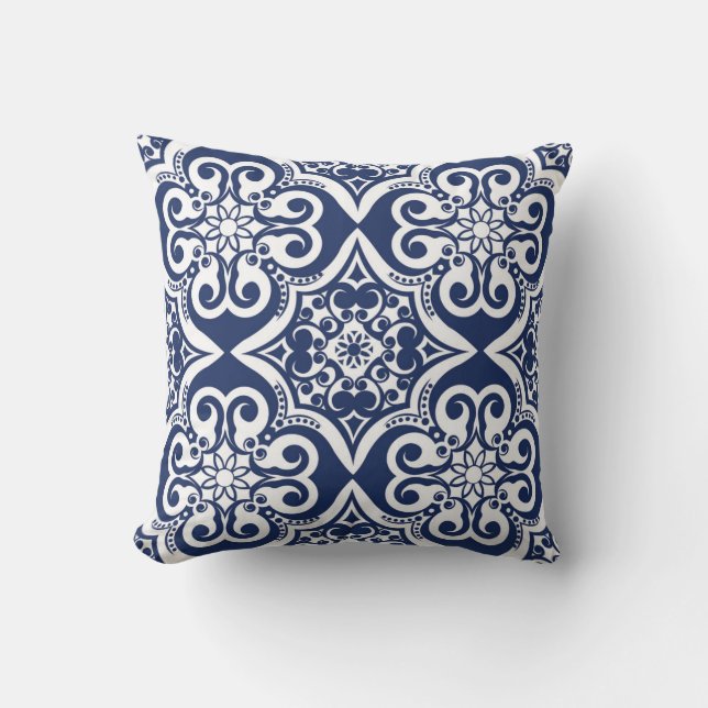 Blue and White Moroccan Pattern Cushion (Front)