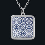 Blue and White Moroccan Pattern Silver Plated Necklace<br><div class="desc">Elegant blue and white Moroccan pattern. This design is available in variety of colours and products.</div>