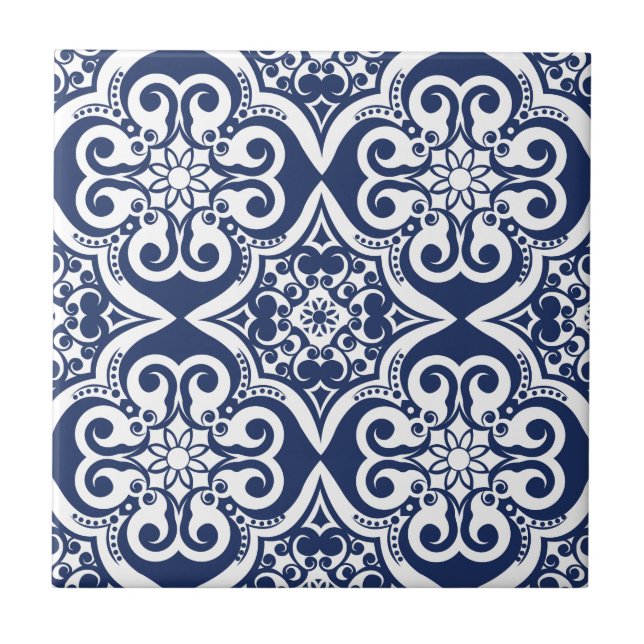 Blue and White Moroccan Pattern Tile (Front)