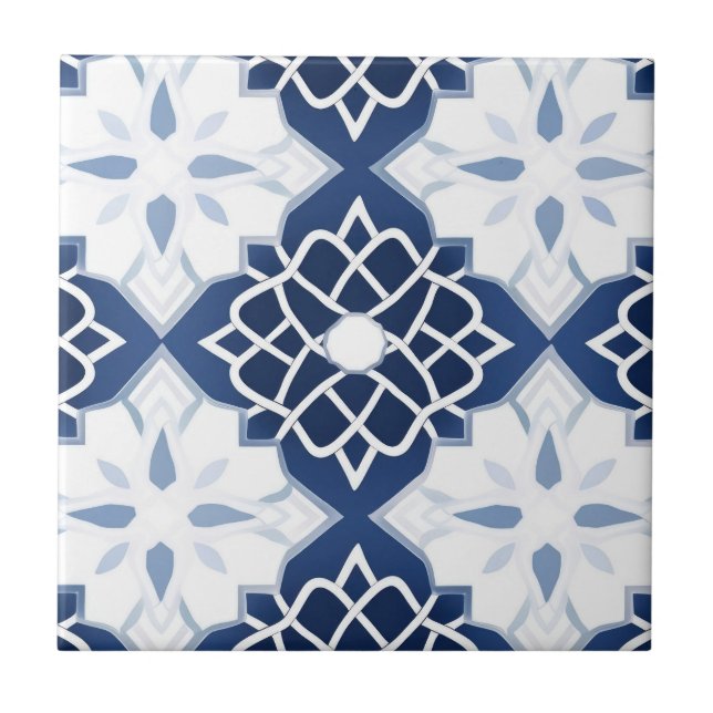 Blue and White Moroccan Pattern Tile (Front)