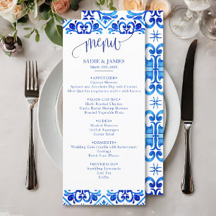 Blue and White Moroccan Pattern Wedding  Menu