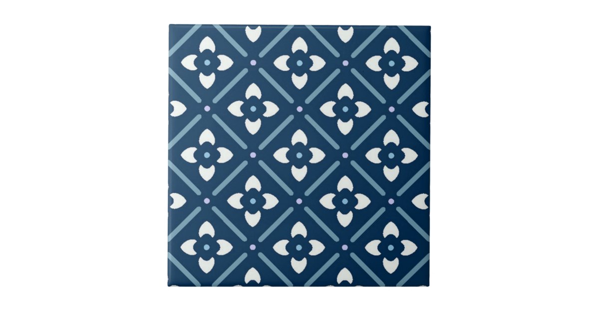 Blue And White Moroccan Patterned Tile Zazzle Co Uk
