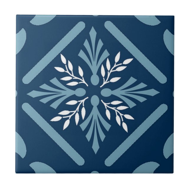 Blue and White Moroccan Patterned Tile (Front)