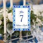 Blue and White Moroccan Tile Pattern Wedding  Table Number<br><div class="desc">Blue and White Moroccan Tile Pattern Wedding Table Number, an exquisite blend of elegance and cultural charm for your reception tables. Inspired by the intricate motifs of traditional Moroccan tiles, this table number boasts captivating geometric patterns in shades of blue and white, adding a touch of exotic beauty to your...</div>