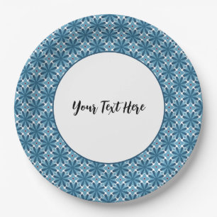 Blue and White Mosaic Paper Plate