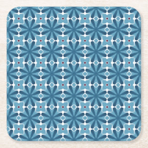 Blue and White Mosaic Square Paper Coaster