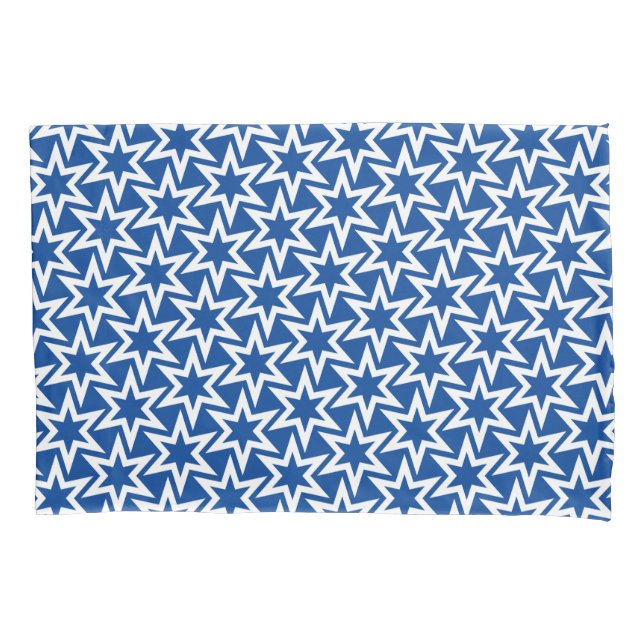 Blue And White Motif | Geometric Star Pattern Pillowcase (Front)