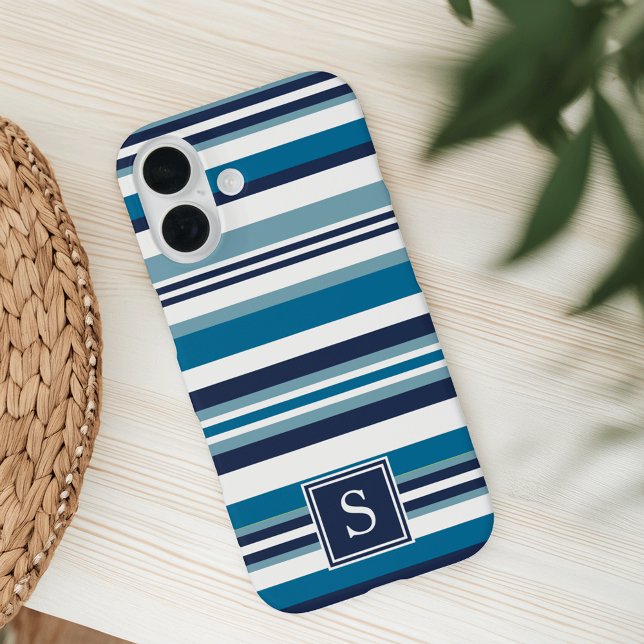 Blue and White Multi Stripe Monogram Case-Mate iPhone Case (Creator Uploaded)