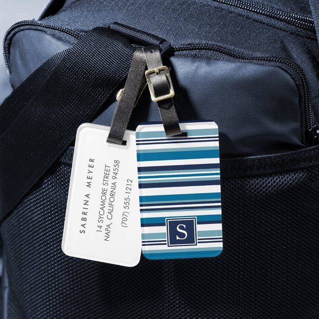 Blue and White Multi Stripe Monogram Luggage Tag (Creator Uploaded)